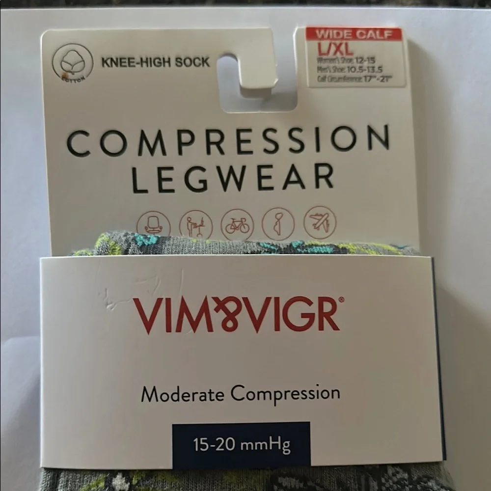 VIM&VIGR Moderate Compression Knee-High Socks in Gray & Green - Picture 1 of 4